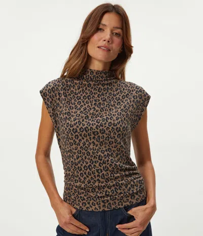Michael Stars Amara Leopard Print Power Shoulder Tee In Brown