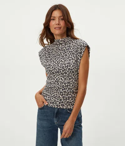 Michael Stars Amara Leopard Print Power Shoulder Tee In Black