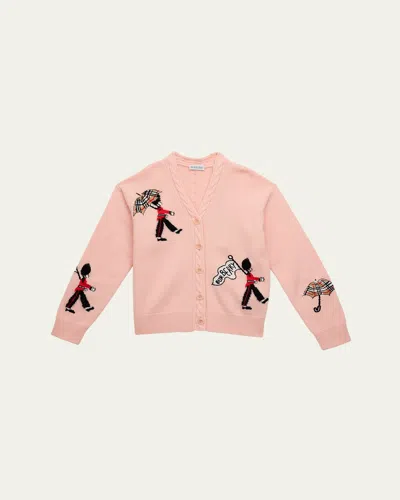 Burberry Girl's Romie Embroidered Soldier Cardigan In Pink