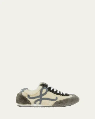 Loewe Two-tone Shearling Ballet Runner 2.0 Sneakers In Gray
