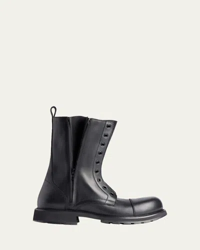 Balenciaga Rugged Leather Ankle Boots With Chunky Sole In Black