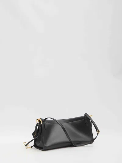 Alaïa Alaia Women East West Leather Shoulder Bag With Engraved Lettering Logo In Black
