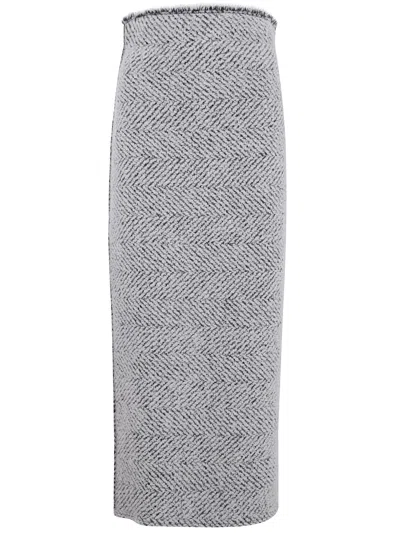 Alberta Ferretti Herringbone Pencil Skirt In Gray