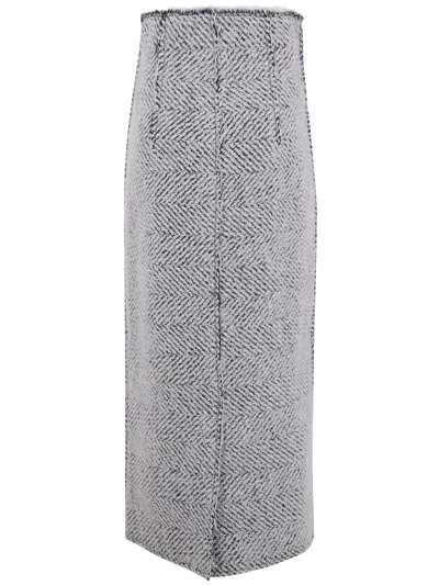 Alberta Ferretti Herringbone Pencil Skirt In Gray