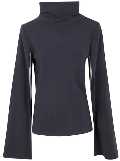 Alberta Ferretti High Neck Blouse Flared Sleeves In Blue