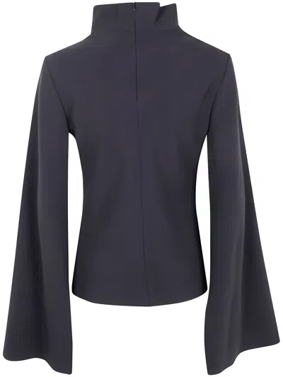 Alberta Ferretti High Neck Blouse Flared Sleeves In Blue