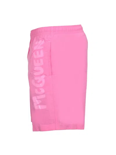 Alexander Mcqueen Men Logo Print Swimsuit In Pink