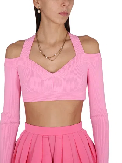 Alexander Mcqueen Alexander Mc Queen Pink Knitted Short Top In Pink