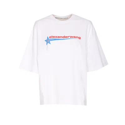 Alexander Wang Crystal Hotfix Star Jersey T-shirt In White