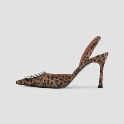 Amina Muaddi Pointed-toe Slingback Heels With Crystal Embellishment In Animal Print