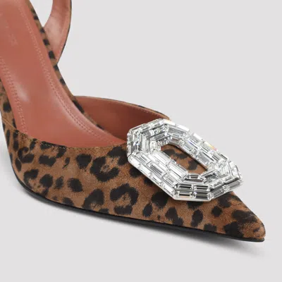 Amina Muaddi Pointed-toe Slingback Heels With Crystal Embellishment In Animal Print