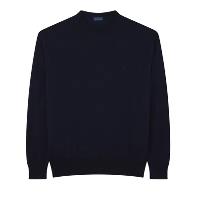 Paul & Shark Soft Cool Touch Wool Crewneck Sweater With Shark Fin Embroidery In Blue