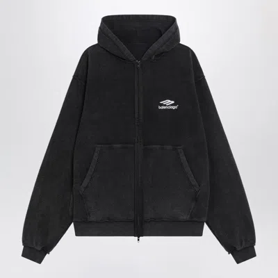 Balenciaga Black Hoodie With Kangaroo Pocket And Logo On The Front In Cotton Man In Black