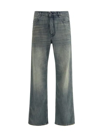 Balenciaga Loose Washed Jeans In Blue/grey/yellow In Blue