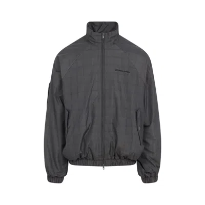 Balenciaga Zipped Jacket With Brown And Blue Checked Motif In Gray