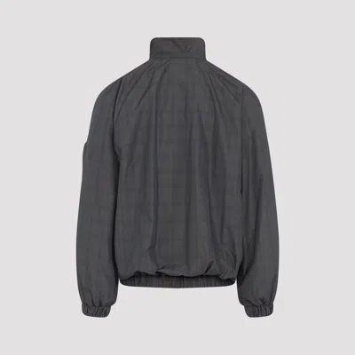 Balenciaga Zipped Jacket With Brown And Blue Checked Motif In Gray