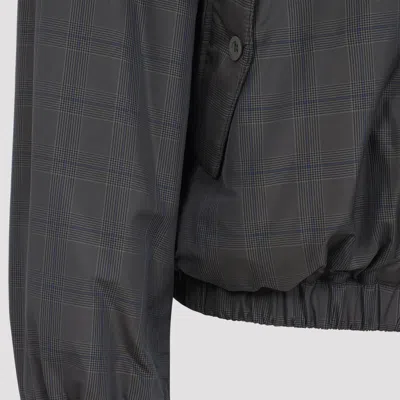 Balenciaga Zipped Jacket With Brown And Blue Checked Motif In Gray