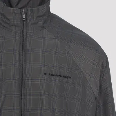 Balenciaga Zipped Jacket With Brown And Blue Checked Motif In Gray