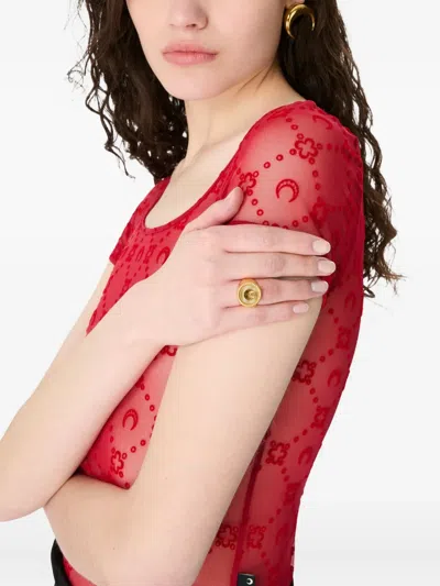 Marine Serre Fitted Sheer Mesh Moongram Pattern T-shirt In Red