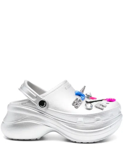 Balenciaga Crocs Jibbitz Clogs In Silver