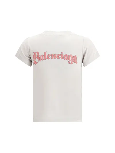 Balenciaga Women Graphic Logo Crew Neck T-shirt In White