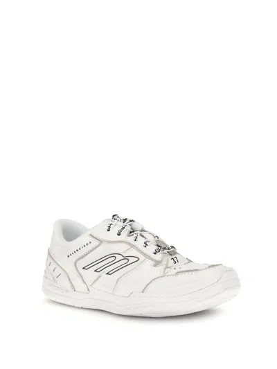 Balenciaga Women Hamptons Worn-out Leather Low-top Sneakers In Neutral
