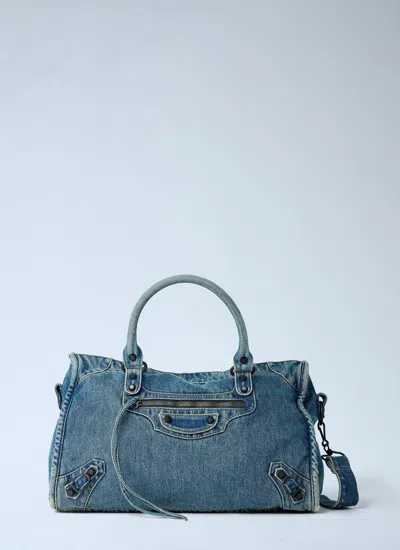 Balenciaga Women Medium Le City Denim Handbag In Blue
