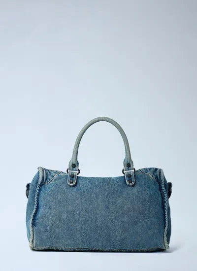 Balenciaga Women Medium Le City Denim Handbag In Blue