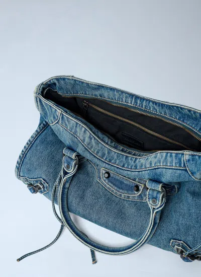 Balenciaga Women Medium Le City Denim Handbag In Blue
