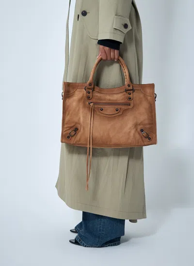 Balenciaga Medium Le City Calf Leather Top Handle Bag In Brown