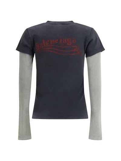 Balenciaga Women Washed Crayon Political Double-sleeve T-shirt In Black
