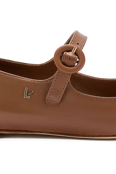 Larroude Blair Ballet Flat Caramel Leather In Animal Print