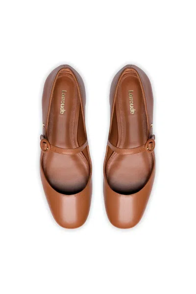 Larroude Blair Ballet Flat Caramel Leather In Animal Print