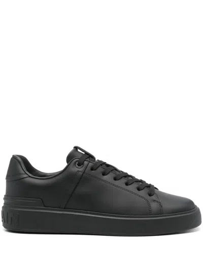 Balmain Court Round Toe Flat Sole Sneakers In Black