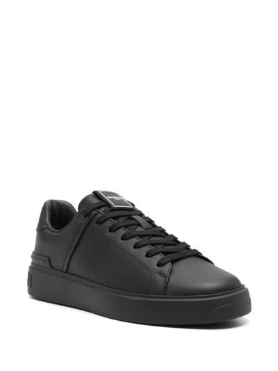 Balmain Court Round Toe Flat Sole Sneakers In Black