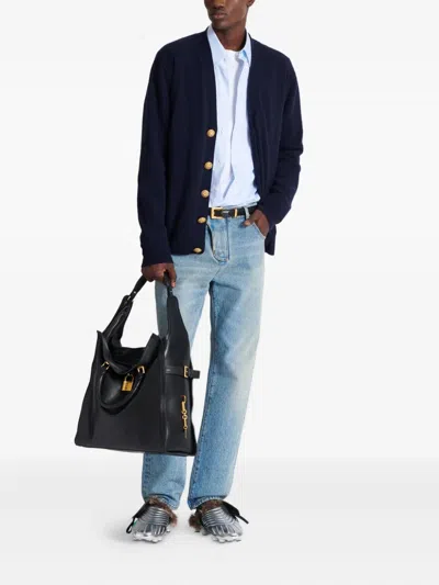 Balmain Knitted Cashmere Cardigan In Blue