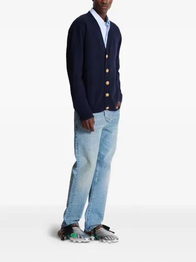 Balmain Knitted Cashmere Cardigan In Blue