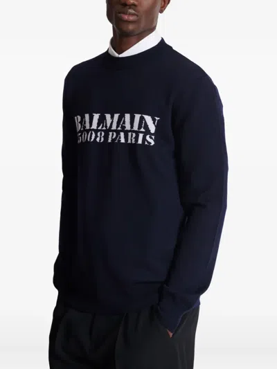 Balmain Branded Sweater In Blue In Black
