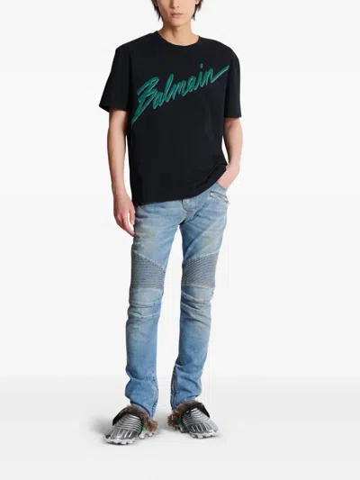 Balmain Men Logo T-shirt In Black