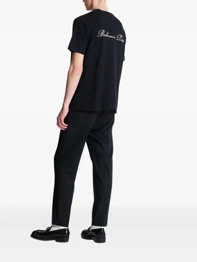 Balmain Logo Embroidered Crewneck T-shirt In Black