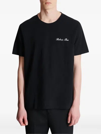 Balmain Logo Embroidered Crewneck T-shirt In Black
