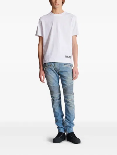 Balmain Slim-fit Biker Ribbed Jeans In Blue