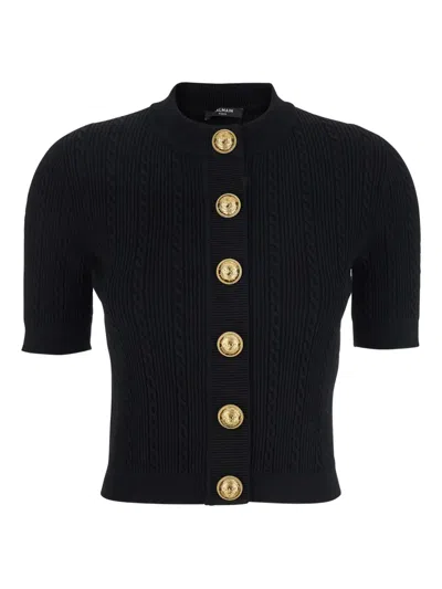 Balmain Short Sleeve Cardigan Sweaters And Cardigans Black In Multi