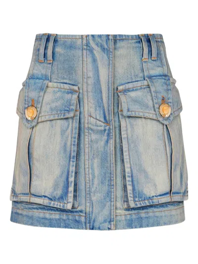 Balmain Women Belted Skirt In Blue