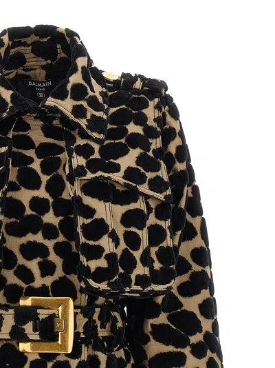Balmain Leopard Jacquard Trench Coat Coats And Trench Coats Multicolor In Multi