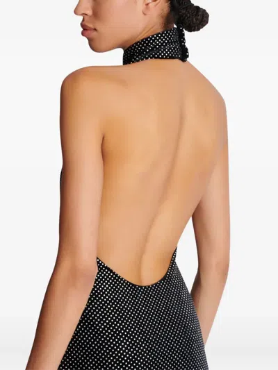 Balmain Long Velvet Halterneck Dress With Rhinestones In Black