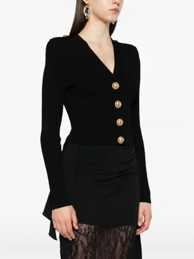 Balmain Black Twisted Knit Long-sleeved Cardigan Women