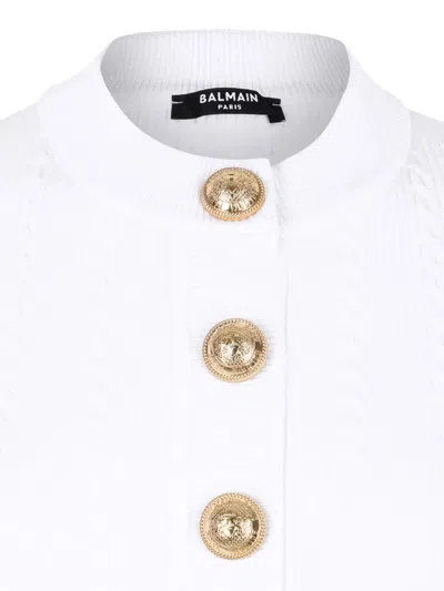 Balmain Crewneck Ribbed Cardigan Short Sleeves In White