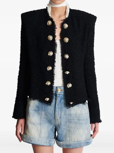 Balmain Edge-to-edge Silky Tweed Jacket In Black