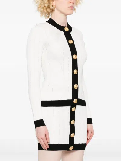 Balmain Two-tone Cardigan In White